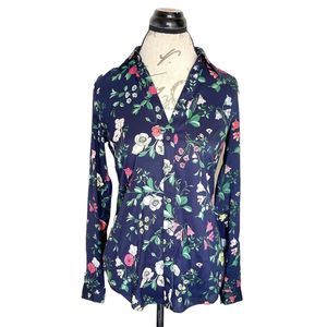 Ann Taylor Womens Blouse Top Sz XS Floral Long Sleeve Button down Collar Office